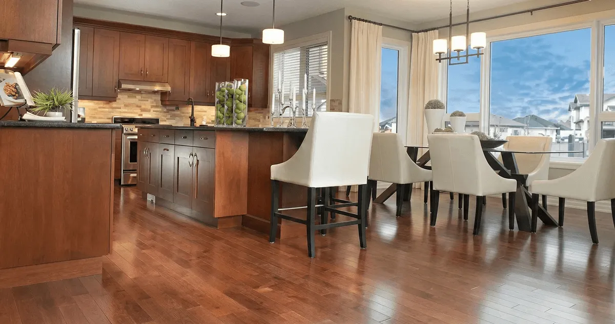 A modern kitchen with professionally installed wood flooring in Chattanooga, TN